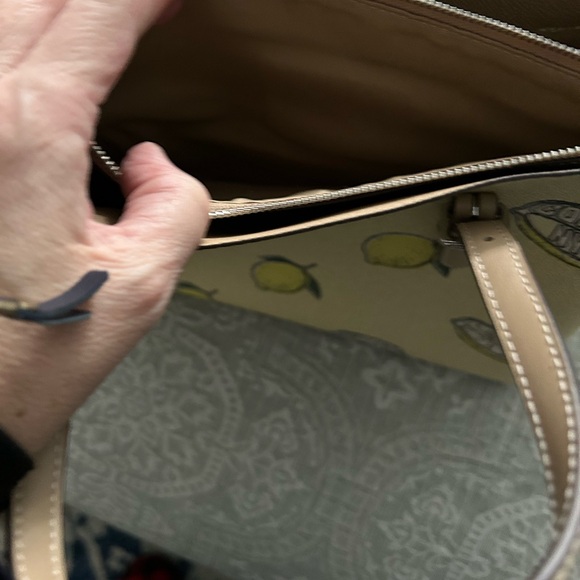 Coach Lemon Print Tote in Pale Yellow with Tan Straps - Picture 3 of 7